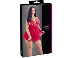 Cottelli Plus Size – Erotische Babydoll met Kanten Buste Motieven en Open Cups – Maat 3XL – Rood