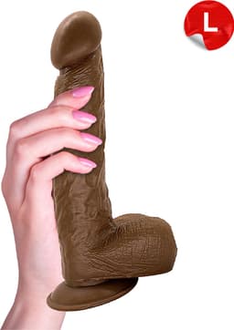 Rosebay Realistische Dildo 26 cm - Zachte Siliconen Dildo met Zuignap & Balzak - Dildo voor Mannen en Vrouwen - Donker Bruin — thumbnail 1