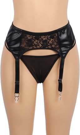 Zeloria Jarretel Set met Kant & PU Leer – Inclusief Slip – Zwart – L – Exclusief Kousen — thumbnail 14