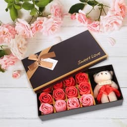 12 Rozen Zeep Bloemen Gift Set voor Vrouwen - Romantisch Valentijnsdag Cadeau met Pluche Beer — thumbnail 5