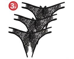 RENALUX Sexy String Open Kruis - Open Kruis Lingerie Erotisch - Open Kruis String - Lingerie Erotisch Open Kruis - Lingerie Setje Vrouwen - Dames Ondergoed - Dames Onderbroeken - Zwart - 3 Stuks - L/XL