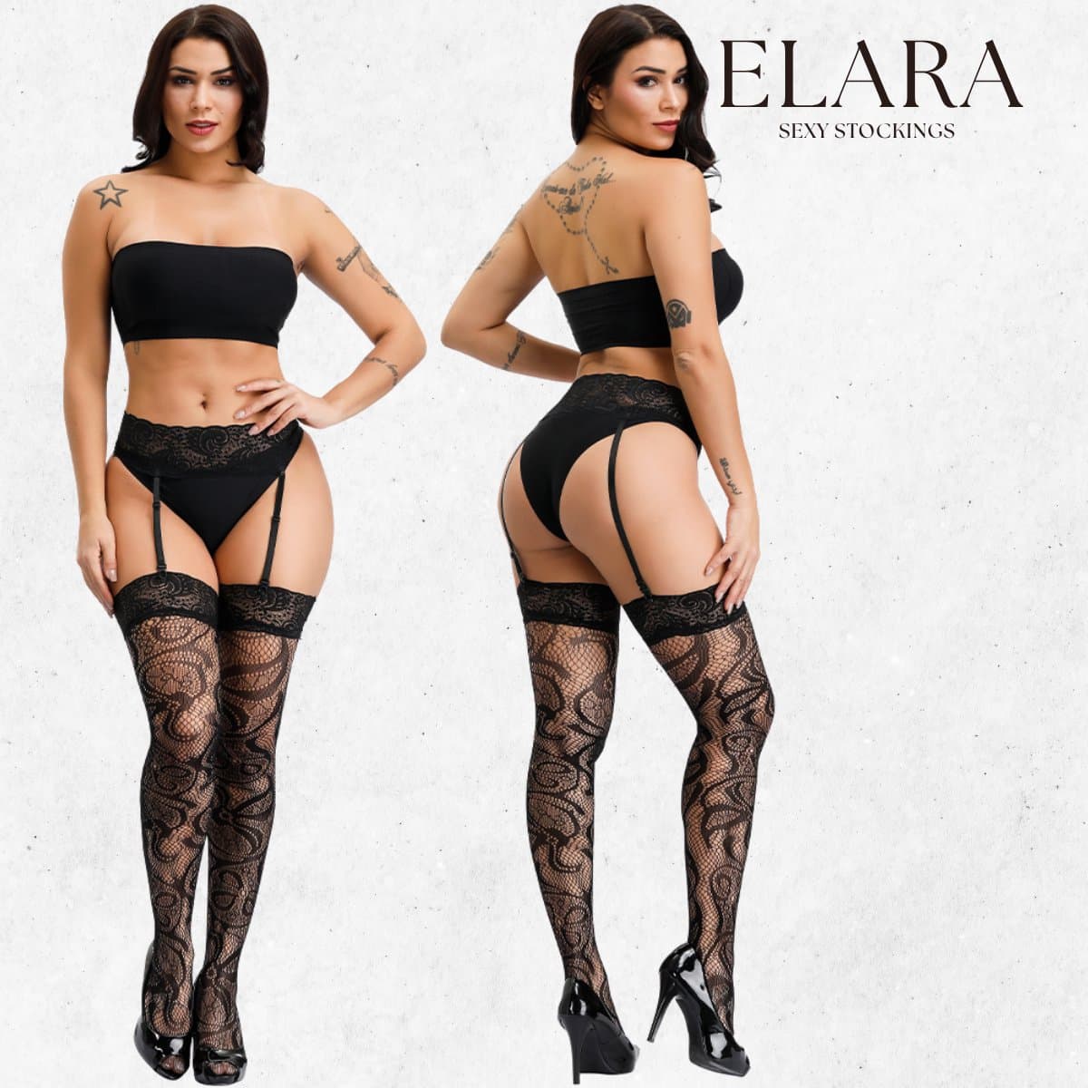 Elara Mirella – Sexy Jarretel Gordel met Kousen – 2-Delige Lingerieset – Verleidelijke Netkousen met Kant – S t/m XL – Dames Lingerie — afbeelding 1