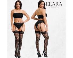 Elara Mirella – Sexy Jarretel Gordel met Kousen – 2-Delige Lingerieset – Verleidelijke Netkousen met Kant – S t/m XL – Dames Lingerie