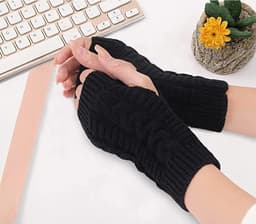 Dailygoods - Andiker Vingerloze winterhandschoenen voor dames, gebreide armwarmers met duimgat, zachte polshandschoenen, zwart, Eén maat — thumbnail 4