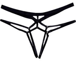 Sexy String Zonder Stof - Zwart - Transparant - Open Kruis - Bondage Riem - G-String Tuigje - Erotisch - Lingerie / Ondergoed - Maat M