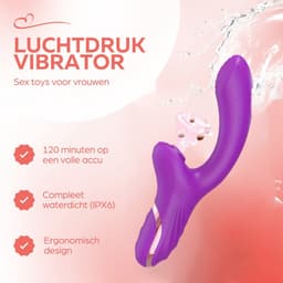 Erodit® Double Pleasure 2 in 1 vibrator paars-G-spot- zuig- luchtdruk vibrator- vibrerende dildo -G-spot/clitoris stimulator–een echte womanizer met zuig en vibratie modus - sex toy/seksspeeltjes voor vrouwen – mannen -koppels — thumbnail 3