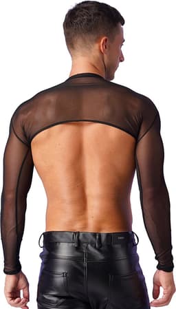 Erotische transparante mannen top - Crop - Sexy heren kleding - Rollenspel - BDSM - Festival - Zwart en Wit - Uitdagend — thumbnail 2