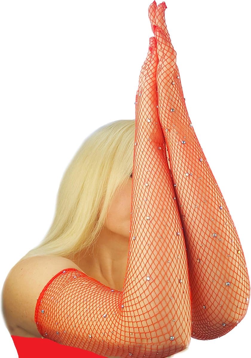 BamBella® Sexy Erotische Handschoenen Kant met steentjes Rood onesize — afbeelding 1