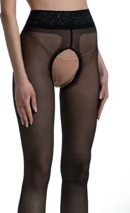 Panty Open Kruis - 30 Denier - Zwart - Maat: XXL - Model: Lace - Merk: Amour — thumbnail 1