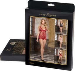 Sexy Lingerie - Erotische Kanten Babydoll met Satijnen Strik op achterkant met bijpassende Kanten String - Sexy Teddy - Neglige - Erotiek - kleur Zwart - Maat XS-S — thumbnail 6