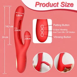 3 in 1 Rabbit Finger Patting Vibrator - Clitoris en G-Spot Stimulatie - Intense/Stotende 21 Standen - Siliconen Sex Toy voor Vrouwen - Dildo - 24cm x 3.8cm - Rood — thumbnail 2