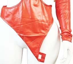 Jumpsuit - Maat S/M - Sexy bodysuit catsuit pak met openingen Wetlook Rood — thumbnail 4