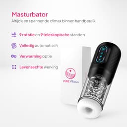 Pure Pleasure® Masturbator voor Man – Pocket Pussy - Sex Toys voor Mannen– 9 Zuig & Vibratiestanden – Realistisch & Verwarmd – Oplaadbaar Seksspeeltje – Inclusief 20ml Glijmiddel – Zwart — thumbnail 10