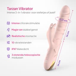 Pure Pleasure® Vibrators voor Vrouwen - 3-in-1 Vibrator met Stootfunctie, Pulsaties & Vibraties – Dildo - Vibrator - Clitoris Stimulator – 10 Stootstanden – 7 Vibratiestanden – Roze – Oplaadbaar & Stil — thumbnail 2