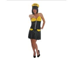 Kinky Taxi Chauffeur Kostuum – Sexy Zwart/Geel Jurkje met Bijpassende Pet – Maat XL