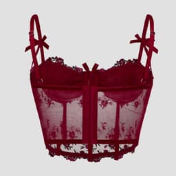 Sexy Lingerie Bustier Dames – Kant Topje met Borduursel – Bordeaux Rood Crop Top — thumbnail 3