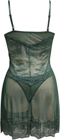 Erotische nachtjurk - Lingerie - Halve cup - Sexy - Groen — thumbnail 5