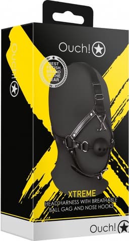 Hoofdharnas met ademende ball gag en neus haken - Zwart — thumbnail 5
