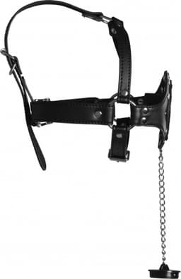 Open Mouth Gag Head Harness with Plug Stopper - Black — thumbnail 11