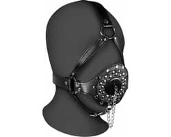 Open Mouth Gag Head Harness with Plug Stopper - Black