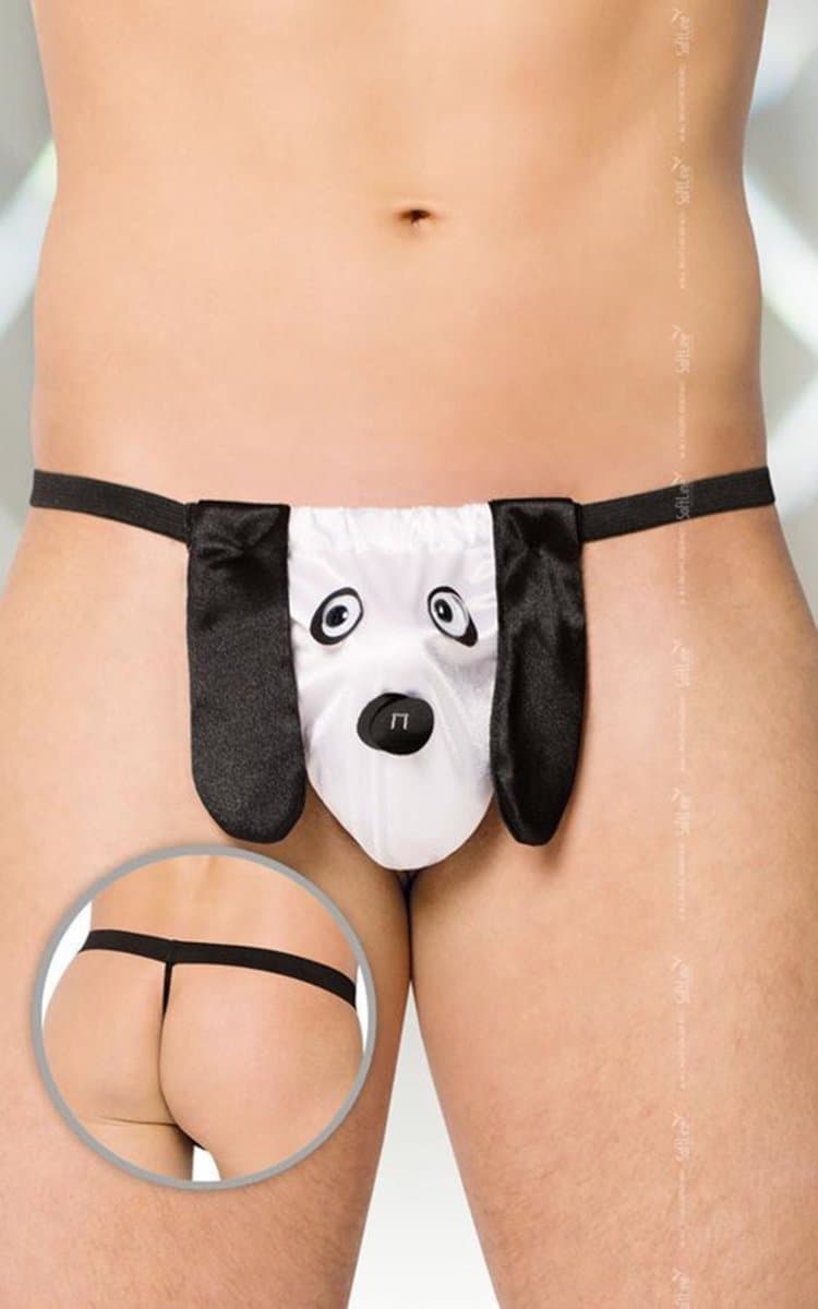 Softline Collection -pluche hond string voor heren wit S t/m L — afbeelding 1