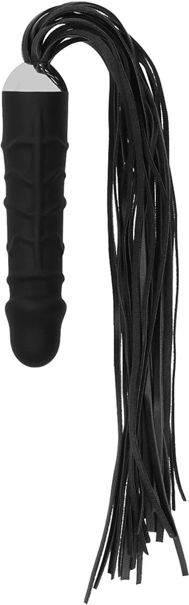Ouch – Siliconen Dildo Flogger Zweep met Geaderde Penis voor Extra Stimulatie – Zwart — afbeelding 1