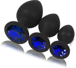 OHYES 3-Delige Siliconen Buttplug Set – Anal Butt Plug – Seks Toys voor Mannen & Vrouwen – Anale Seksspeeltjes - Buttplugs Anaal Speeltje met Diamanten - Blauw — thumbnail 2
