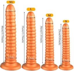 Gold Play - Soft Liquid Siliconen Anaal Dildo Ribbed - Goud XL — thumbnail 3
