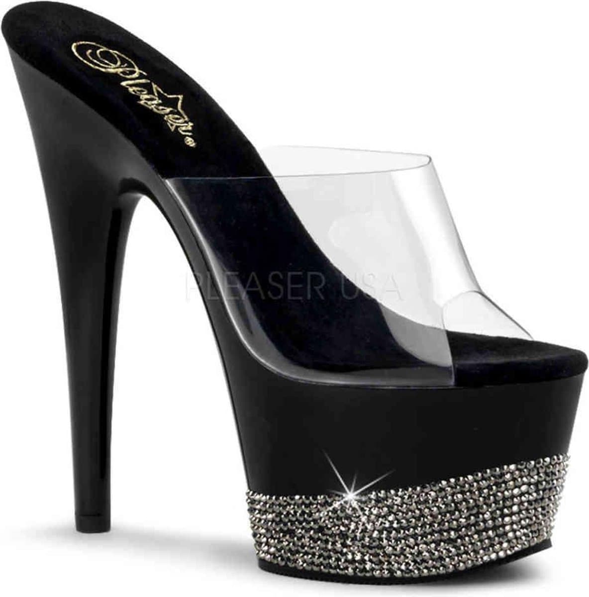 Pleaser - ADORE-701-3 Muiltjes - Paaldans schoenen - 37 Shoes - Zwart/Transparant — afbeelding 1
