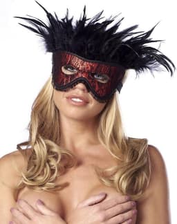 Rimba - Burlesque Masker Met Veren - Zwart/Rood — thumbnail 1