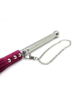 Rimba - Leren Zweep (Flogger) Met Metalen Handvat - Roze — thumbnail 2