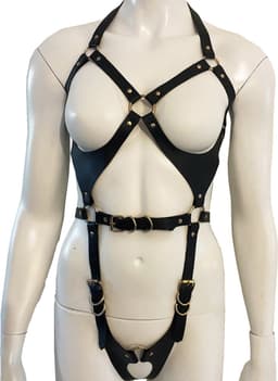 Sensual Minded PU leren full body harnas "Whitney" voor vrouwen // Kinky & sexy BDSM club wear // Zwart & champagne goud — thumbnail 1