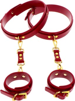 Luxe Bondage Set - Been- en Handboeien - Wrist To Thigh Cuff Set - Gemaakt van PU-Leer en Nikkelvrij Metaal - Bondage Boeien - Handboeien - Been Boeien - SM Toys - BDSM Attributen — thumbnail 2