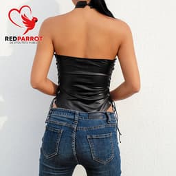 Mini bodysuit PU Leder - Open zijkanten - Zwart — thumbnail 4
