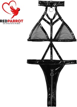 Erotische Uitgeholde Bodysuit - Jumpsuit - Lingerie - Wetlook - Zwart - Rits — thumbnail 6
