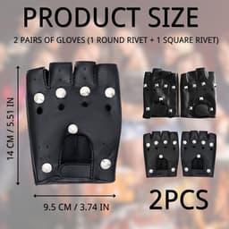 Handschoenen zonder vingers, elegant, punk-handschoenen, PU-leer, vingerloze klinknagels voor Halloween, vrouwen, meisjes, cosplay, prestaties, gothic, zwart, herenaccessoires — thumbnail 2