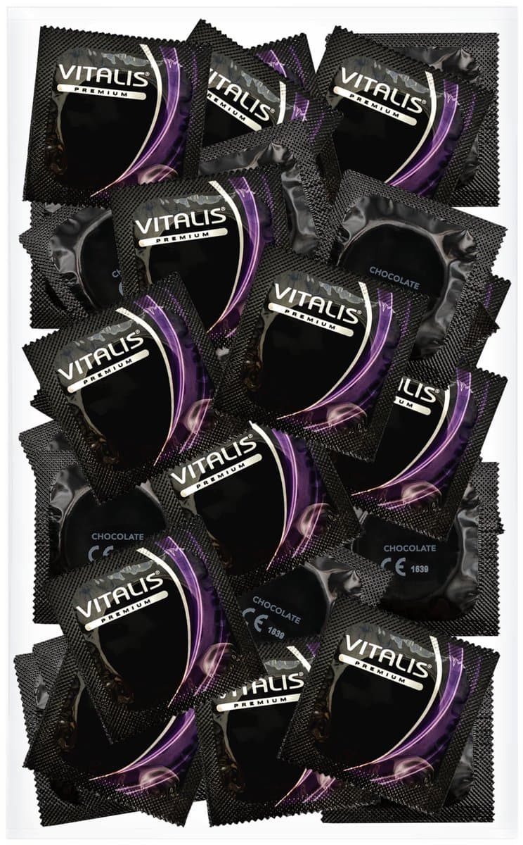 VITALIS condooms pack met chocolade-aroma | Nominale breedte 53 mm | Gevoelsechte gekleurde | Premium gearomatiseerd | Flinterdun voor mannen | 100 stuks — afbeelding 1