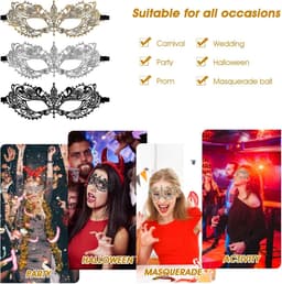 Elegante Venetiaanse Maskers voor Vrouwen - 3 Stuks voor Halloween en Feestjes, Perfecte Kostuumaccessoires voor Avond en Prom — thumbnail 3