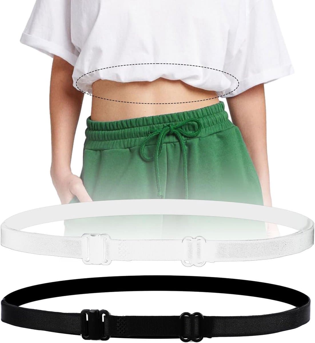 2st Crop Tuck Bands, Crop Verstelbare Band Shirt Tuck Band Elastisch Shirt Cropping Band Crop Top Band Tucking Belt voor Dames Transformeer je Stijl (Zwart + Wit) — afbeelding 1