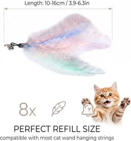 8 stuks Kattenspeelgoed veren vervanging hoofden met klokken - Natuurveren voor Katzengel, Interactieve speelgoed en beweging accessoires, aanhanger voor kitten Indoor Katten Federwedel veren — thumbnail 3