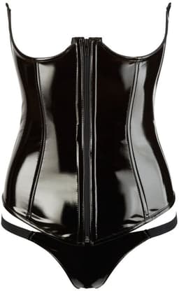 Black Level – Wetlook Korset met Open Cups en Rits met Elegante Uitstraling – Maat L – Zwart — thumbnail 3