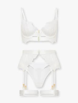 Luxe Lingerieset Dames – Lingerie Erotisch – Sexy Lingerie – 4-delige set – Wit Kant – Lingerie Setje – Verleidelijke BH met Jarretels & Hoge Taille String – Sexy Lingerie – Chique – Luxe –Boudoir Look – Kinky – Erotisch – Maat XS/S, M, L, XL — thumbnail 5