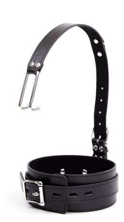 Adultshop - luxe collar met neushaken - Brede Zwarte PU Leder Halsband en Verstelbare Metalen Neushaak | Totale Hoofdcontrole — thumbnail 4