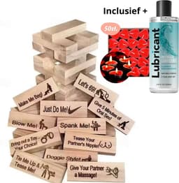 Jenga Spel - Sex spelletjes - Cadeau voor vriendin - Cadeau mannen verjaardag - Cadeaupakket - Geschenkset vrouw - Erotische geschenkset inc. Jenga, glijmiddel en hartjeskaarsjes-Partner — thumbnail 1