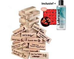 Jenga Spel - Sex spelletjes - Cadeau voor vriendin - Cadeau mannen verjaardag - Cadeaupakket - Geschenkset vrouw - Erotische geschenkset inc. Jenga, glijmiddel en hartjeskaarsjes-Partner