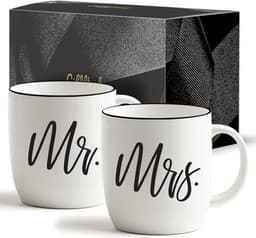 Gifffted Mr And Mrs Mugs, Unique Wedding Gift For Couple, Gifts For Engagement, Anniversary, His And Her, Bride And Groom, Valentines And Christmas Gifts For Couples, Set Of 2 Coffee Mugs — thumbnail 1