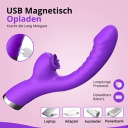 Desiredrops - Paars Dubbele Penetratie Vibrator - Luchtdruk Vibrator - Clitoris & G Spot stimulator - Krachtig - Vibrators - Vibrators voor vrouwen - Sex toys - Vibrator-Discreet Bezorgde -Licking Sucking - sex speeltjes vrouw — thumbnail 3