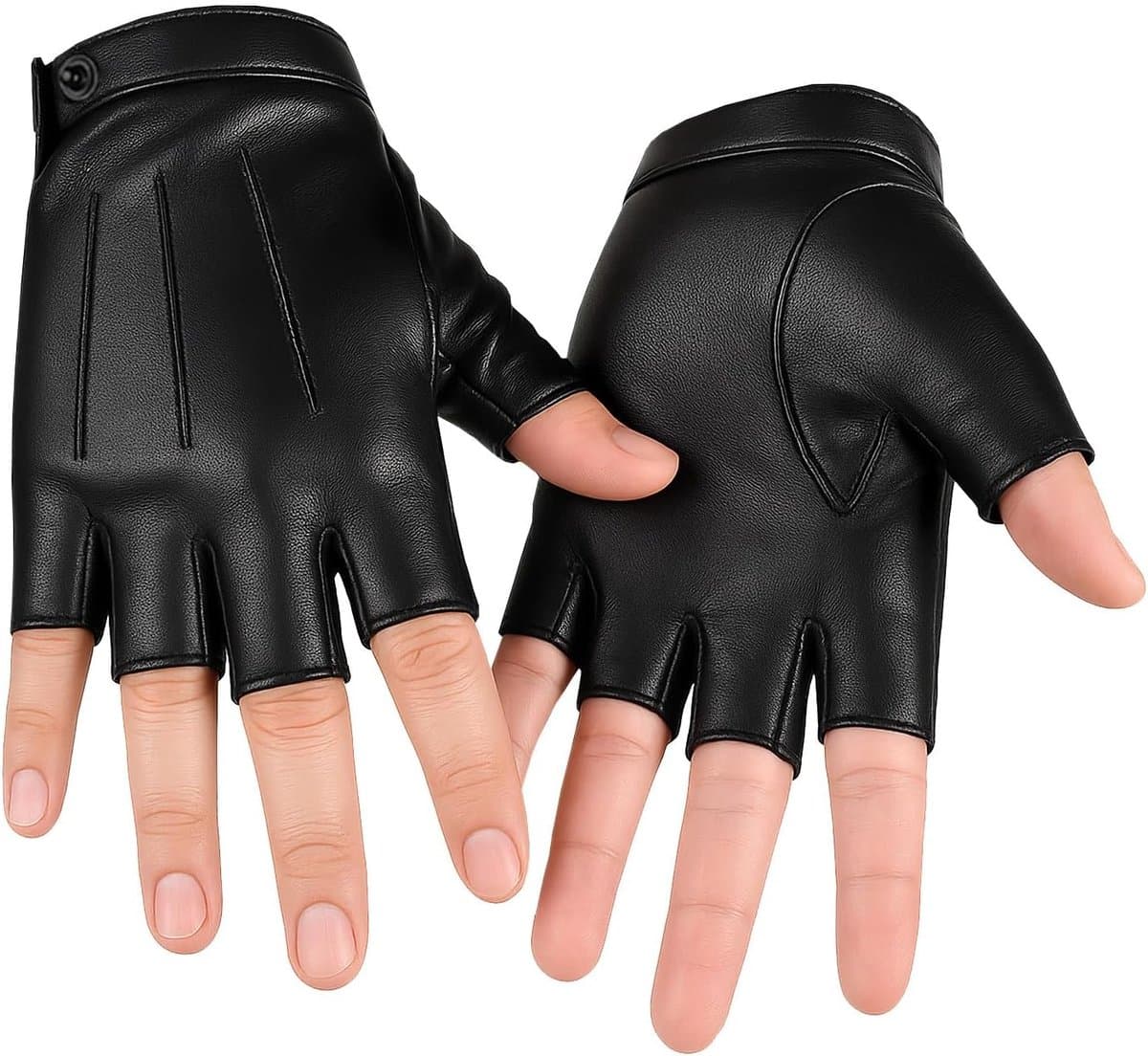 Handschoenen voor heren en dames, sportieve leren handschoenen zonder vingers, vingerloos, van PU-leer, voor outdoor, fitness, zwart, L — afbeelding 1