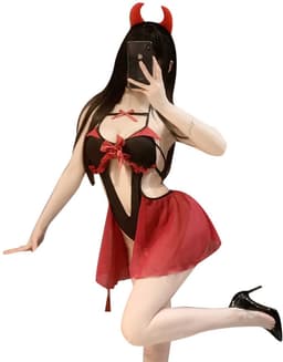 Dames Duivel Kostuum Halloween - Zwart Rood Verkleedpak met Hoorns - Sexy Avondje - Tot 60 kg — thumbnail 3
