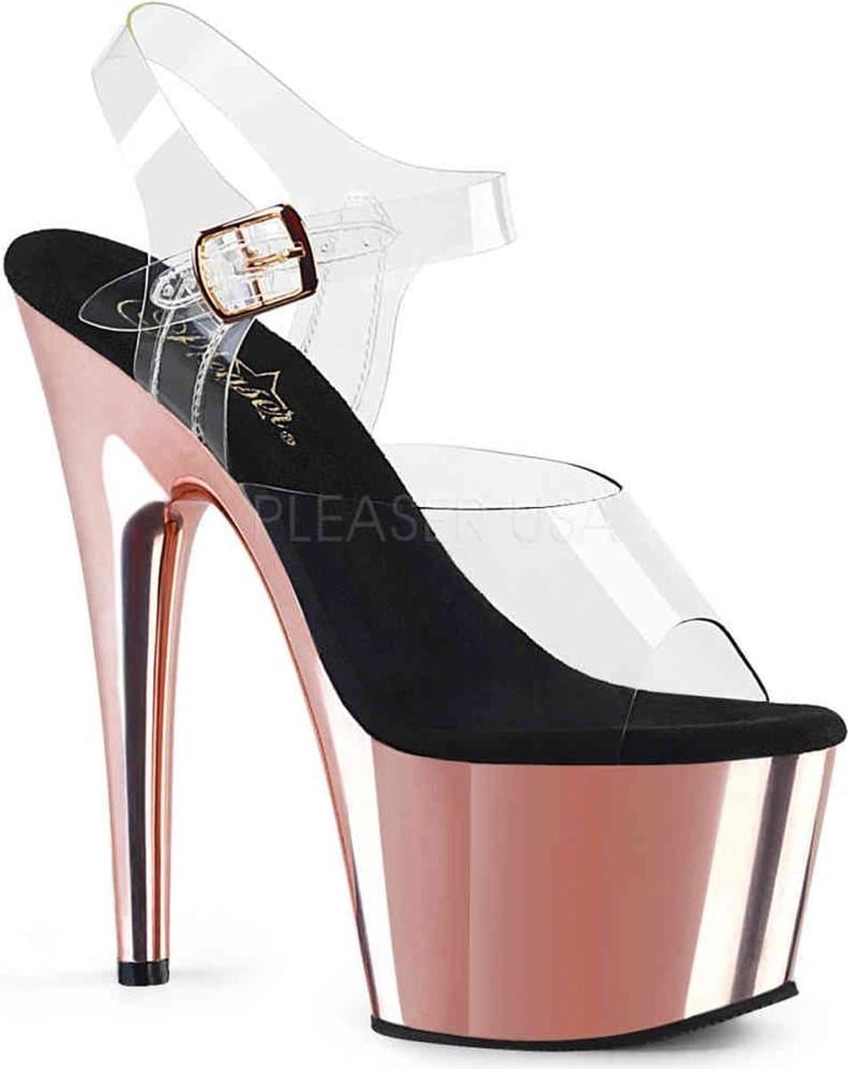 Pleaser - ADORE-708 Sandaal met enkelband, Paaldans schoenen - Paaldans schoenen - 42 Shoes - Zwart/Roze — afbeelding 1